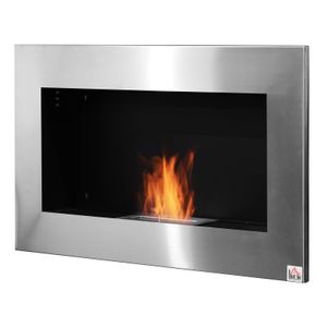 HOMCOM Ethanol-Kamin Bio-Ethanol-Brenner 1,5 L 2,5 Stdn. Brenndauer kein Rauch Edelstahl 90 x 14 x 54 cm