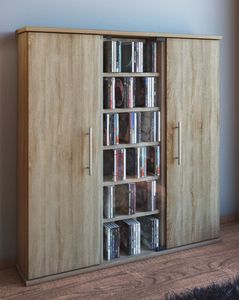 VCM Wood CD DVD Stand Shelf Cabinet Storage Stojaca polica Santo Sklenené dvere Sonoma dub (hrubé rezanie)