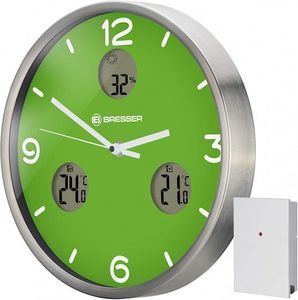 BRESSER MyTime io NX Funk-Wanduhr mit Thermometer und Hygrometer - 30 cm Durchmesser Farbe: grün