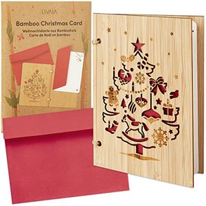 Weihnachtskarte Besonders 11x15cm: Schöne Holz Karte Weihnachten mit Umschlag – Weihnachtskarten mit Umschlag – Weihnachtskarte Holz, LIVAIA Karte Holz Gravur
