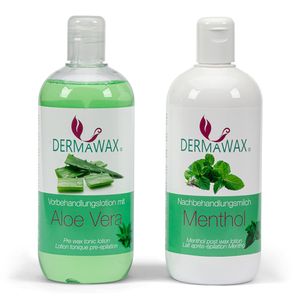 Dermawax Vor- und Nachbehandlung Set mit Aloe Vera (500ml)  und Menthol 500 ml zur Haarentfernung Waxing Enthaarung
