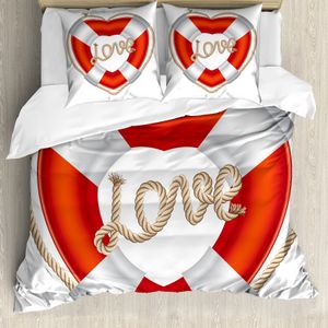 ABAKUHAUS Boje Bettbezug, Valentine Love Hearts, Milbensicher Allergiker geeignet mit Kissenbezügen, 200 cm x 200 cm - 80 x 80 cm, Orange Weiß-Creme