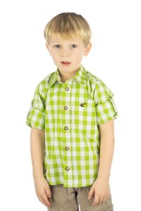OS Trachten Kinder Hemd Jungen Langarm Trachtenhemd mit Liegekragen Brumtu, Größe:122/128, Farbe:giftgrün