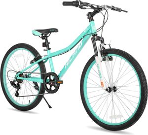 HILAND Climber 24 Zoll Kinderfahrrad Mountainbike mit Federgabel 7 Gang Shimano V-Bremse, Kinder MTB Jugend Mädchen, Mintgrün