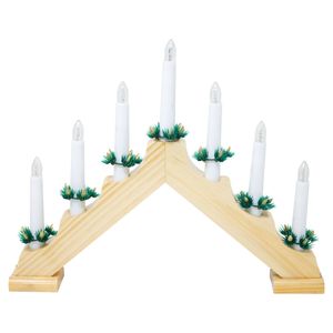 Holz Kerzenbrücke Lichterbogen Schwibbogen mit 7 Lampen als Weihnachtsdeko Fensterdeko in Holzfarben mit Ersatzlampe