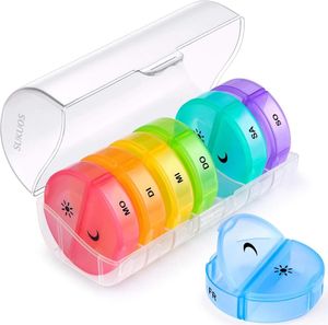 SUKUOS Tablettenbox 7 Tage Morgens Abends, Pillendose Rund, 2 fächer