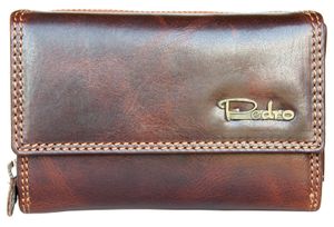 Stredne veľká tmavohnedá kožená peňaženka Pedro Všetky sú vyrobené zo silnej pravej hovädzej kože