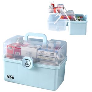 Dreischichtige multifunktionale Aufbewahrungsbox Erste-Hilfe-Set Bastelbox Erste-Hilfe-Set Organizer Erste-Hilfe-Set Kunststoff-Werkzeugkoffer Make-up-Organizer transparent blau