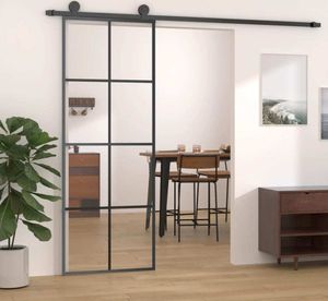 Schiebetür Schwarz 76x205 cm ESG Glas und Aluminium 151666