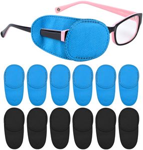 12 Stück Augenklappen für Brillen Vliesstoff Amblyopie Augenklappen für Erwachsene und Kinder(Schwarz und Blau)