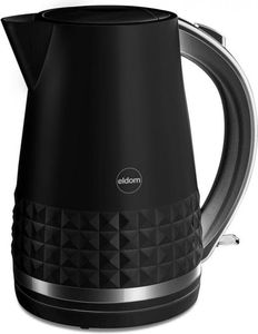 Moderner Wasserkocher schwarz glänzend – mit Retro-Muster
