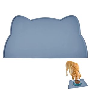 Premium wasserdichte und rutschfeste Silikon Napfunterlage für Fressnäpfe Katzenkopfform Hundenapf Unterlage für Hund Katze,(Blau)