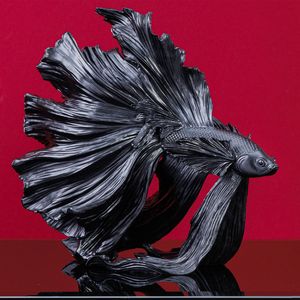 Design Deko Figur Kampffisch CROWNTAIL 35cm schwarz Betta Fisch Skulptur