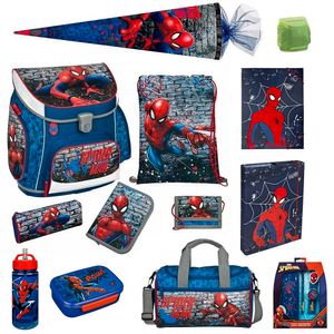 Spiderman Schulranzen Set 17tlg. Scooli Campus Fit Ranzen 1. Klasse mit Sporttasche Schultüte Marvel Held Komplett-Paket