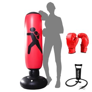 CANDeal Boxsack Erwachsene 160 cm, Standboxsack Boxsack Stehend Aufblasbare Boxsäcke Tumbler Erwachsene  Fitness Dekompression Sandsäcke Kick Kampftraining, Mit manueller Luftpumpe und Boxhandschuhen (Rot)