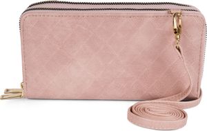 styleBREAKER Damen 2 in 1 Mini Bag Umhängetasche mit Rauten Prägung, Geldbörse, Handytasche, Schultertasche 02012379, Farbe:Rose