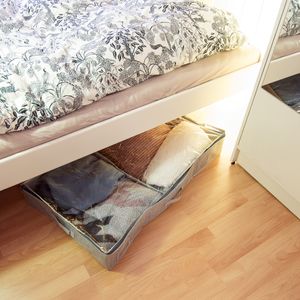 Navaris 2x Unterbettkommode Stoff 91x50x14cm - Unterbett Aufbewahrung mit Sichtfenster groß flach - Bett Aufbewahrungsbox aus Polyestervlies in Grau