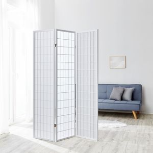 Homestyle4u 260, Paravent Raumteiler 3 teilig, Holz Weiss, Reispapier Weiß, Höhe 175 cm