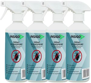 INSIGO 4x500ml Anti-Flohspray, Mittel gegen Flöhe, Flohschutz, Katzenfloh, Hundefloh, Insektenschutz, gegen Ungeziefer & Parasiten, Innen & Außen