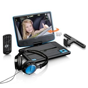 Lenco DVP-910BU - 9" tragbarer DVD-Player mit Kopfhörer und Kopfstützenbefestigung - integrierter Akku - USB-Eingang - Blau/Schwarz