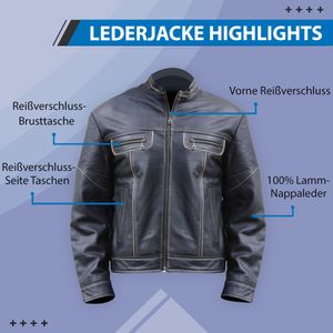 German Wear, Lederjacke Trend Fashion echtleder Jacke Lammnappa nappa Leder Schwarz, Größe:XL