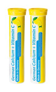 German Calcium + Vitamin C Brausetabletten 2x20 Stk. Zitronengeschmack - 300 mg Kalzium, 75 mg Vitamin C Zuckerfrei - T&D Pharma –  Germany