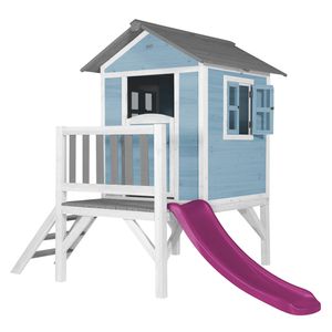 AXI Spielhaus Beach Lodge XL in Blau mit Rutsche in Lila | Stelzenhaus aus  Holz für Kinder | Kleiner Spielturm für den Garten