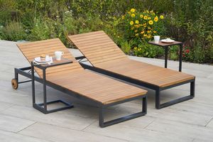 Merxx Gartenliege "Santorin" 2er Set mit Beistelltisch "Cee" 2er Set - Aluminiumgestell Graphit mit Akazienholz Merxx Gartenliege "Santorin" 2er Set mit Beistelltisch "Cee" 2er Set - Aluminiumgestell Graphit mit Akazienholz