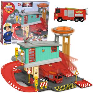 Feuerwehr Sam Feuerwache mit Die-Cast Bahn + Jupiter Feuerwehrauto