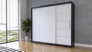 Schwebetürenschrank Kleiderschrank Schrank 250cm ohne Spiegel mit LED-Beleuchtung Schwarz/Weiß Alba