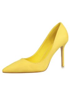 Pumps Damen Rutschen Auf Pumpen Arbeiten Mit Stöcketts-Fersen-Leichtgewichtigen Zehen High Heels,Farbe:Gelb,EU-Größe:41
