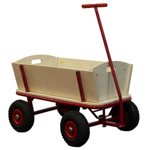 SUNNY Billy Beach Wagon Bollerwagen in Rot | Kinder Handwagen aus Holz mit Luftreifen | Belastbar bis 100  kg