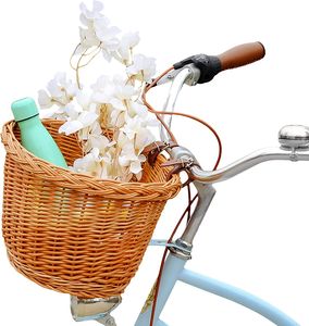 Creative Home Weide Fahrradkorb Universal | 36 x 29 x 23 cm (+/-2 cm) Leicht | Natürlich Braun Weide | Handgeflochten mit Lederbänden | Leicht montierbarer Fahrradkorb für Lenker| zum Einkaufen