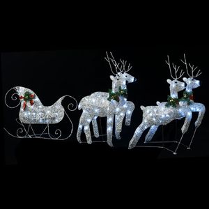 vidaXL Rentiere & Schlitten Weihnachtsdeko 100 LEDs Outdoor Silbern