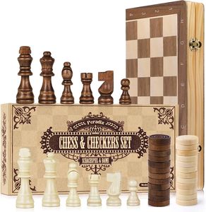 Peradix 2 in 1 Schach und Dame Spiel aus Holz - 38x38CM Klappbar Schachbrett Magnetisch Handgefertigt Schach mit groß Schachfiguren Spielzeug und Geschenk für Kinder