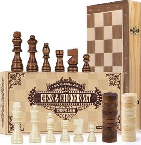 Peradix 2 in 1 Schach und Dame Spiel aus Holz - 38x38CM Klappbar Schachbrett Magnetisch Handgefertigt Schach mit groß Schachfiguren Spielzeug und Geschenk für Kinder