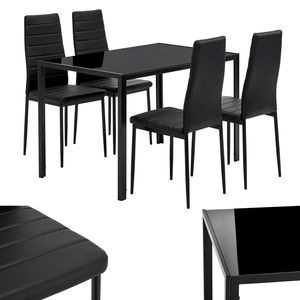 Juskys Essgruppe Dalya - Set mit Esstisch & Stühlen für 4 Personen - Esszimmer 4 Stühle & Tisch - moderne Esszimmergarnitur in Schwarz