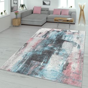 Teppich Für Wohnzimmer, Mit Farbverläufe In Pastellfarben, Abstrakt In Rosa, Größe:120x170 cm