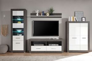 Etero Wohnwand 315cm dark concret / weiß Hochglanz Highboard Modern