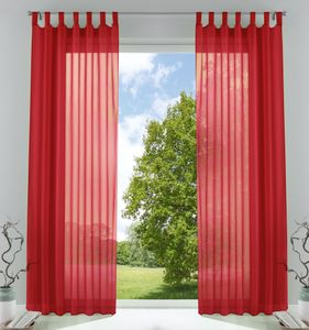 2er-Pack Gardinen Transparent Vorhang Set Wohnzimmer Voile Schlaufenschal mit Bleibandabschluß HxB  225x140 cm Rot, 61000CN