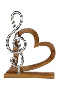 Gilde Herz mit Notenschlüssel Mangoholz Aluminium silber Figur 36 x 27,5 cm