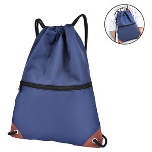 Turnbeutel Wasserdicht Sportbeutel, Kordelzug Tasche Hipster Beutel mit Verstellbar Kordelzug Rucksack Oxford Daypack mit Reißverschluß Innentasche für Damen Herren(Dunkelblau)