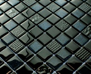 Schwarzes Glasmosaik mit Glitzer, schwarze Mosaikfliese für die Wand