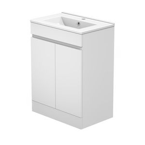 Badmöbel LORENZA Weiß 60 cm Waschtisch mit Unterschrank Soft-Close Funktion - Standschrank Waschtisch Möbel