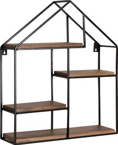 Manahee Design | Półka ścienna 50x60x14 cm z litego drewna mango / metalowa półka wisząca w kształcie domu, mała pływająca półka industrialna, półka wisząca do salonu, półka ścienna na książki Manahee Design | Półka ścienna 50x60x14 cm z litego drewna mango / metalowa półka wisząca w kształcie domu, mała pływająca półka industrialna, półka wisząca do salonu, półka ścienna na książki