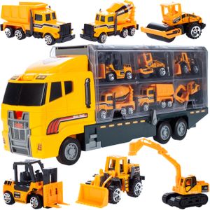 MalPlay LKW Spielzeug Set Baufahrzeuge Spielzeugautos 6 im Set| Bagger, Walze, Gabelstapler, Betonmischer, Bulldozer und Kipper | Lernspielzeug ab 3 Jahren | Geschenk für Kinder