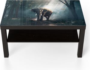 DEQORI Couchtisch 90x55 cm Schwarz 'Elefant im Wald' Glas Beistelltisch