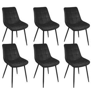 6er Set Esszimmerstühle Küchenstuhl Polsterstuhl Wohnzimmerstuhl aus Samt mit Rückenlehne Schwarz