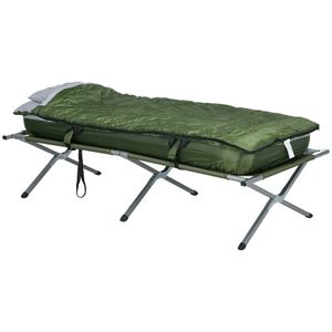 Outsunny Campingbett Einzelbett Feldbett mit Kopfkissen klappbare Reisebett mit stabilem Stahlrahmen bis 120 kg Belastbar Oxford Grün 193 x 86 x 43/63 cm