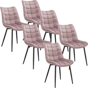 WOLTU 6 x Esszimmerstühle 6er Set Esszimmerstuhl Küchenstuhl Polsterstuhl Design Stuhl mit Rückenlehne, mit Sitzfläche aus Samt, Gestell aus Metall, Rosa